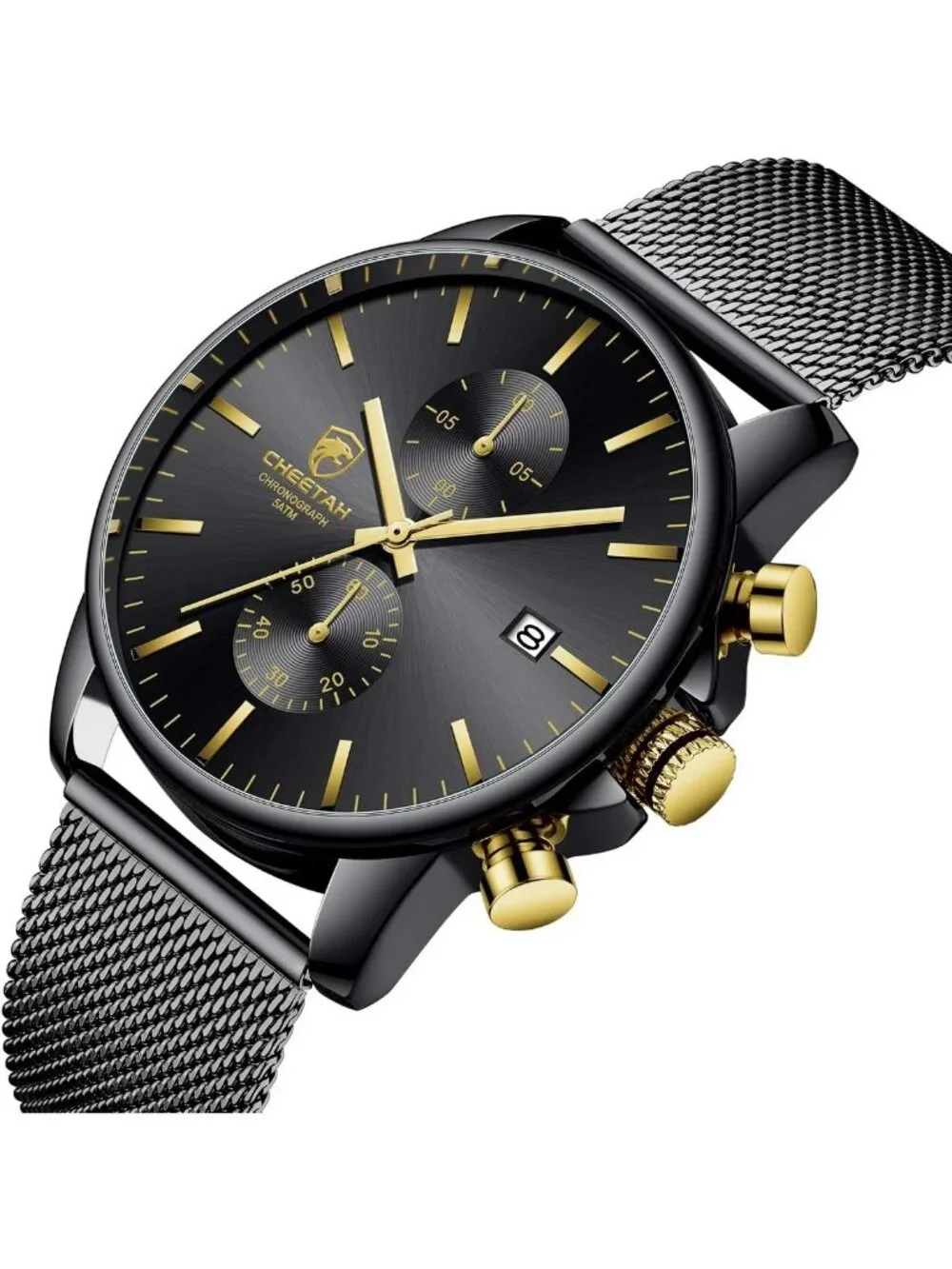 Men's New Gold Black Stainless Steel Minimalist Quartz Analog Chronograph Watch
